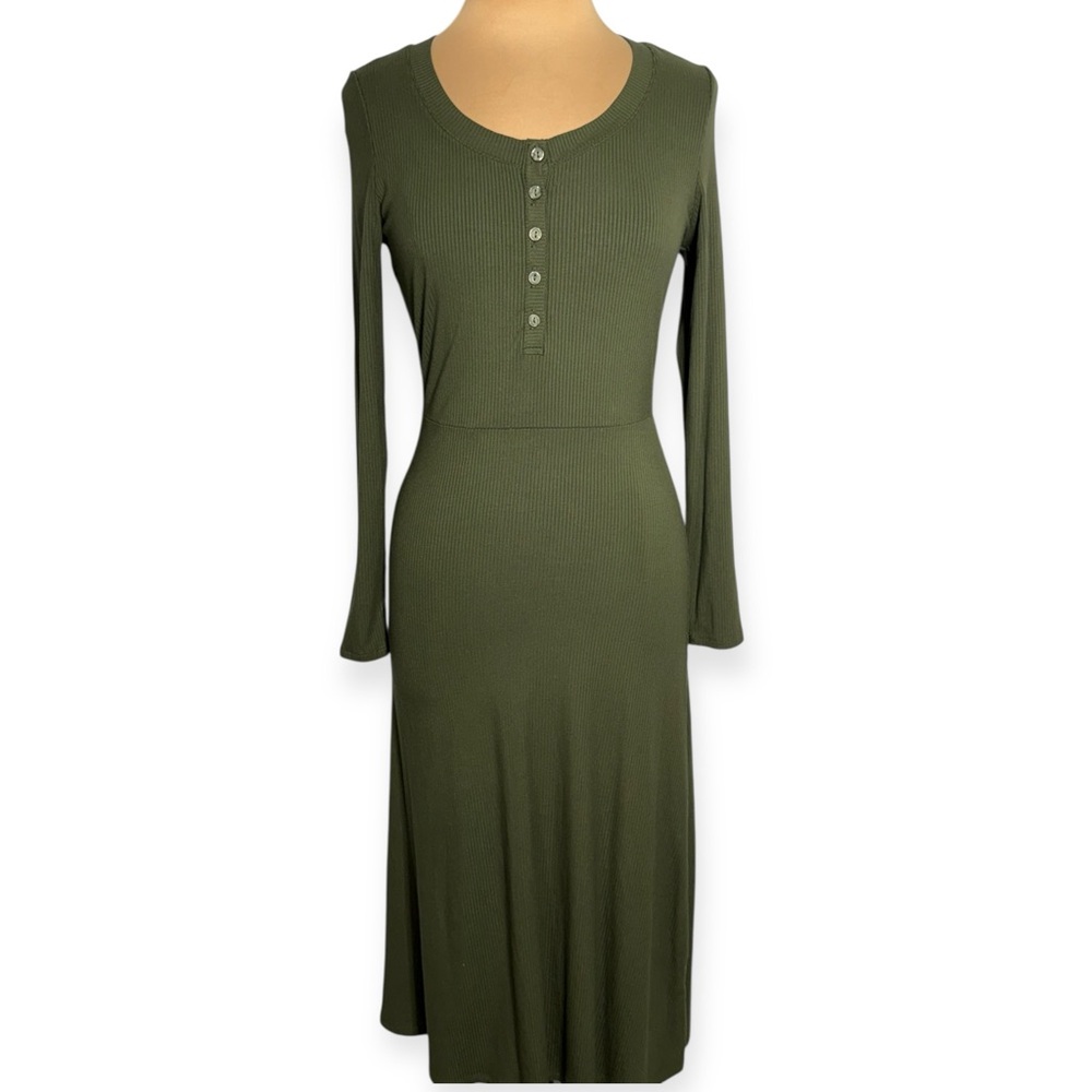 Who What Wear Women’s size small army green ribbed henley a line midi dress